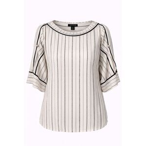 Ann Taylor Ivory & Black Stripe Blouse Split Sleeve Top Size S